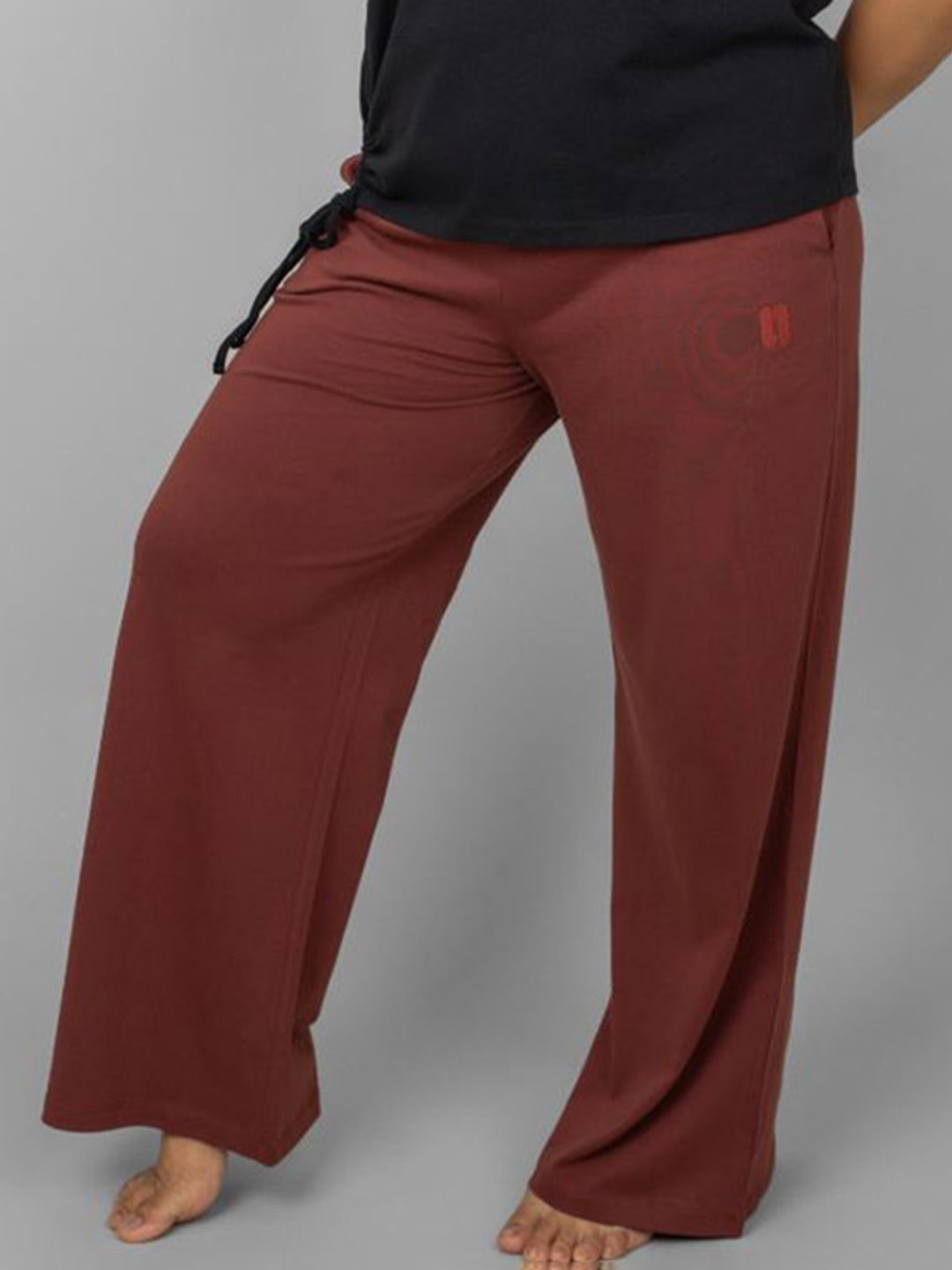 

necesera Women Mid-Rise Pure Cotton Relaxed-Fit Lounge Pants, Burgundy