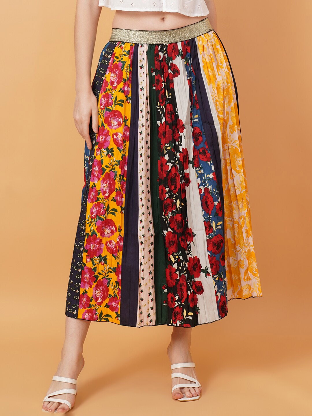 

IX IMPRESSION Women Floral Printed Flared Midi Skirts, Red