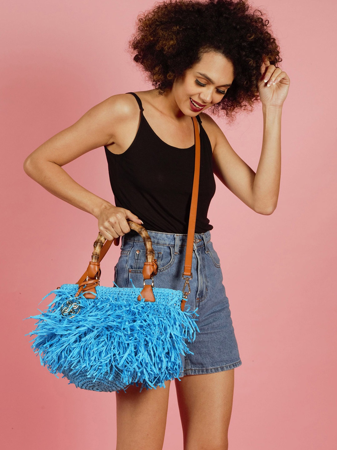 

HIE Fringed Structured Handheld Bag, Turquoise blue