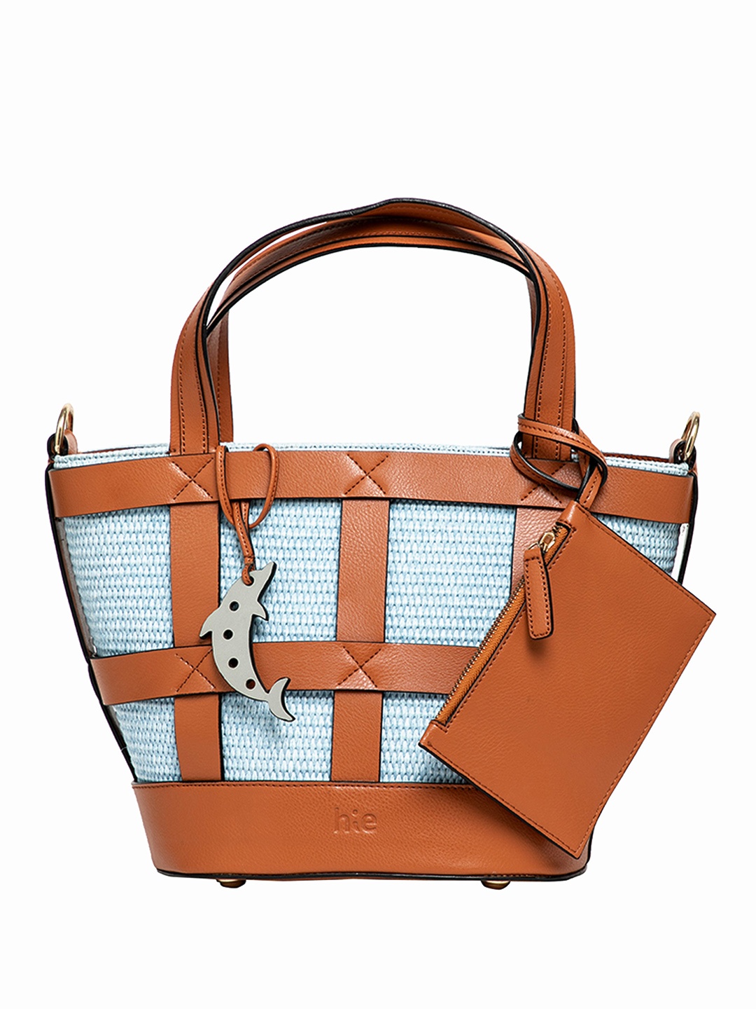 

HIE Colourblocked Zip Detail Swagger Handheld Bag With Pouch, Tan