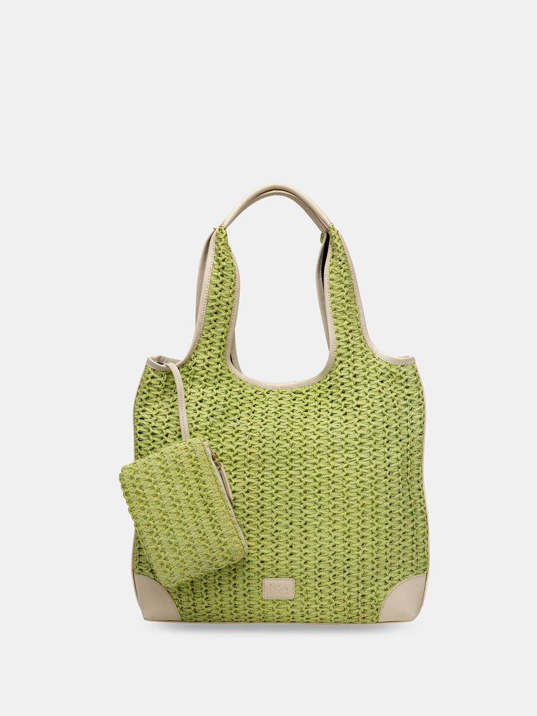

HIE Anya Textured Self Design Shopper Tote Bag With Hanging Pouch, Green