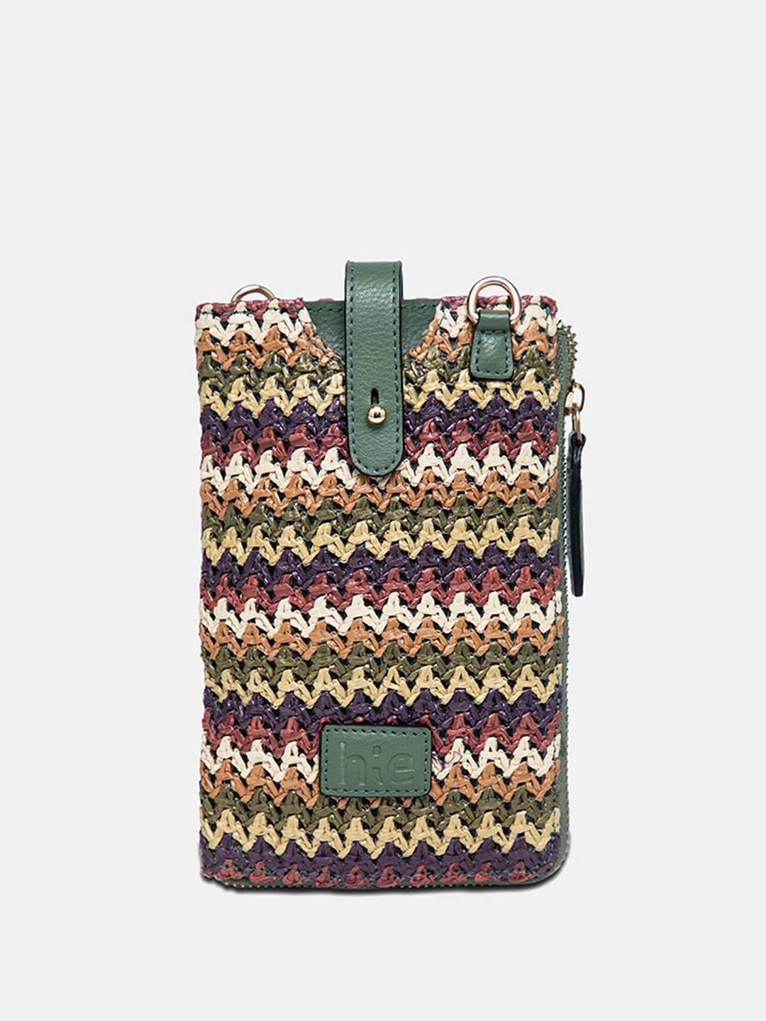 

HIE Hannah Geometric Textured Jute Crossbody Mobile Pouch, Olive