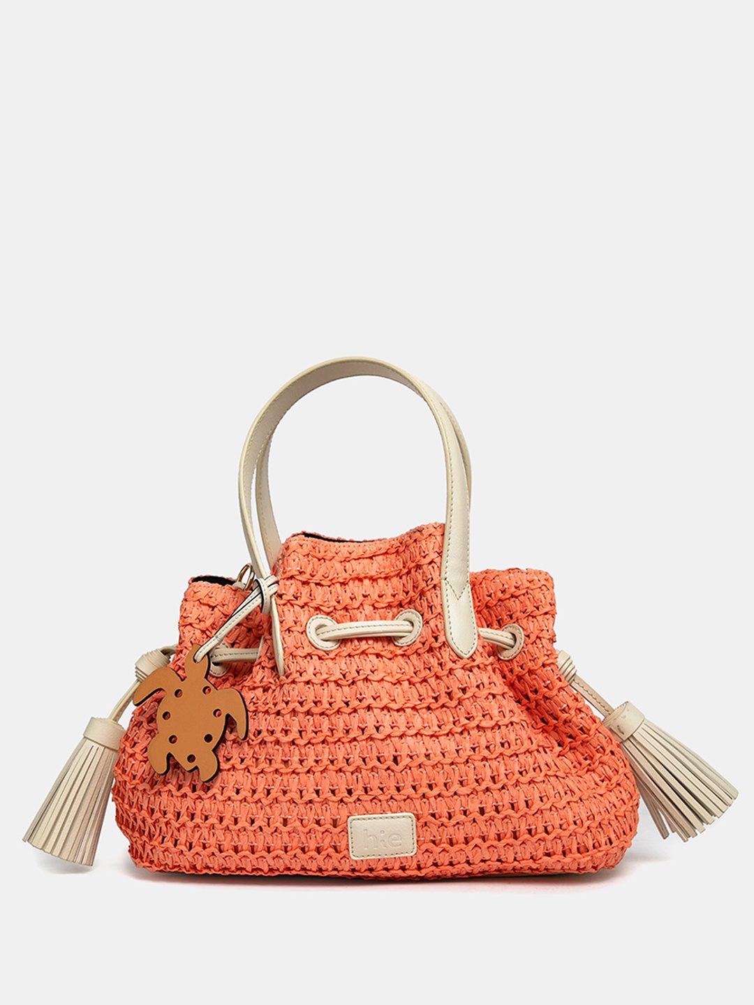 

HIE Textured Structured Tasselled Handheld Bag, Peach