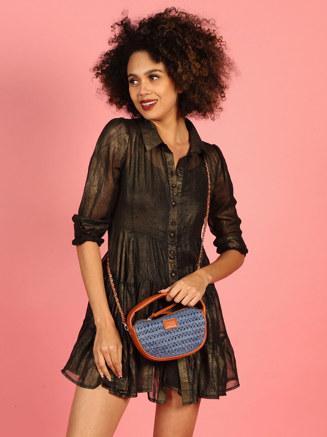 

HIE Textured Half Moon Sling Bag, Navy blue