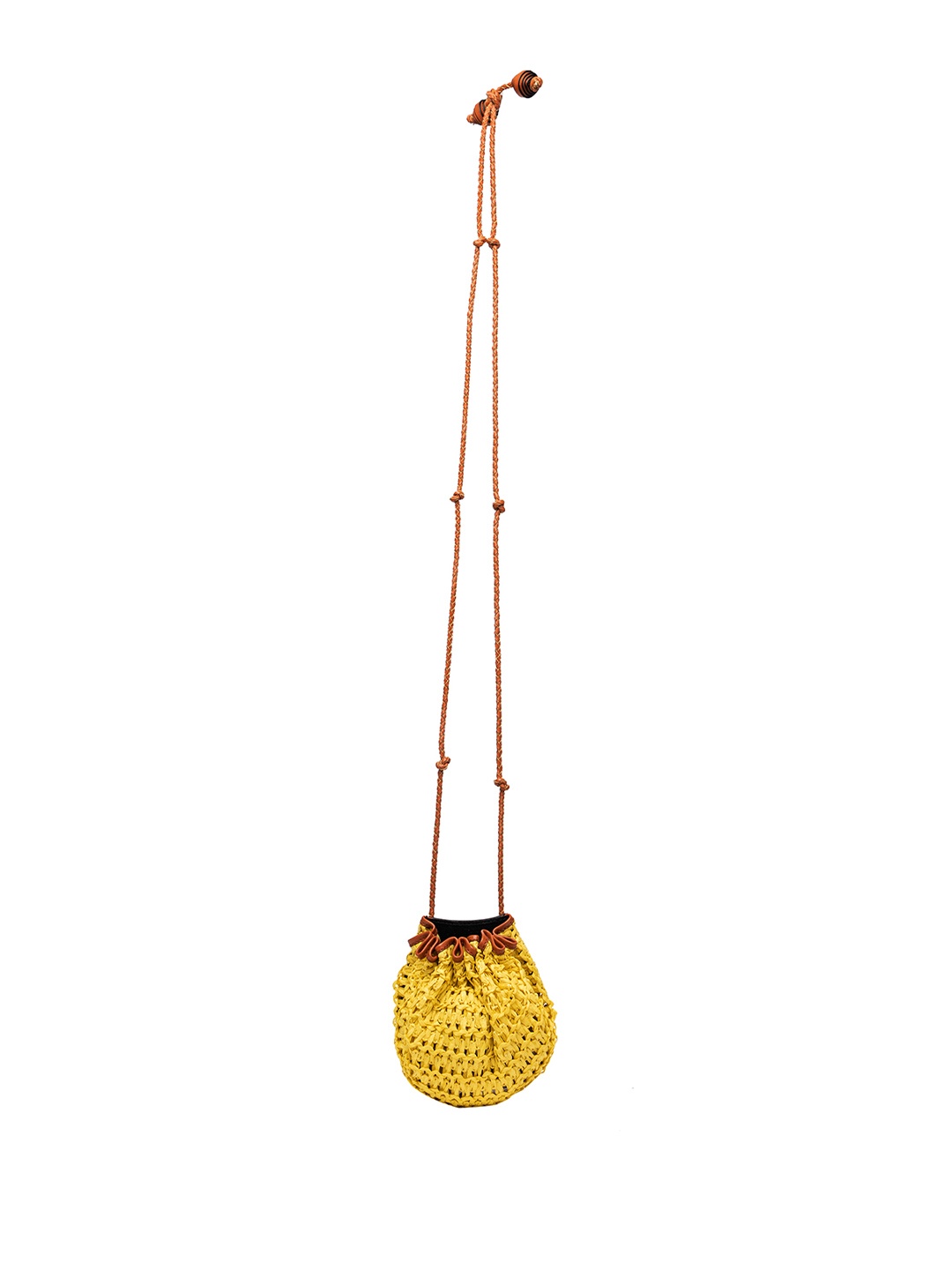 

HIE Textured Structured Potli Type Sling Bag, Yellow
