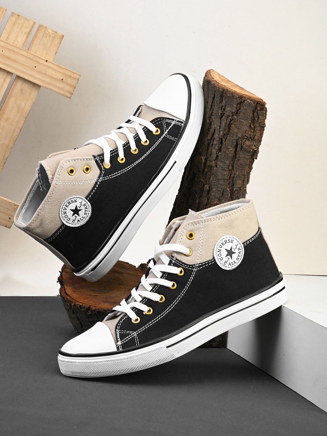 

IMCOLUS Men Colourblocked Mid-Top Sneakers, Black