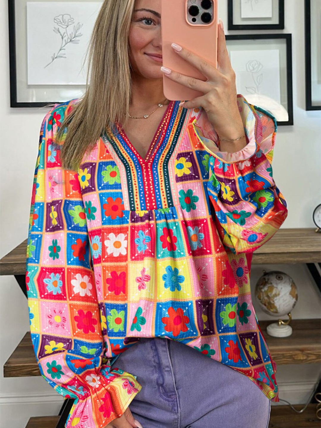 

StyleCast Pink Floral Printed Puff Sleeve Top