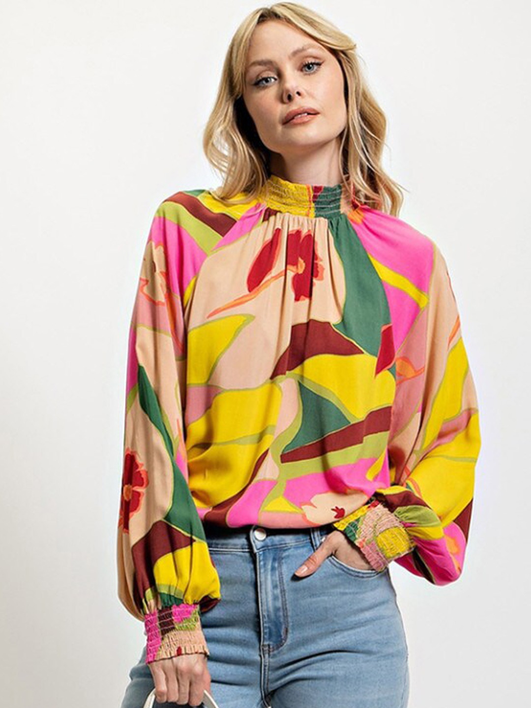 

StyleCast Yellow Abstract Printed Blouson Top