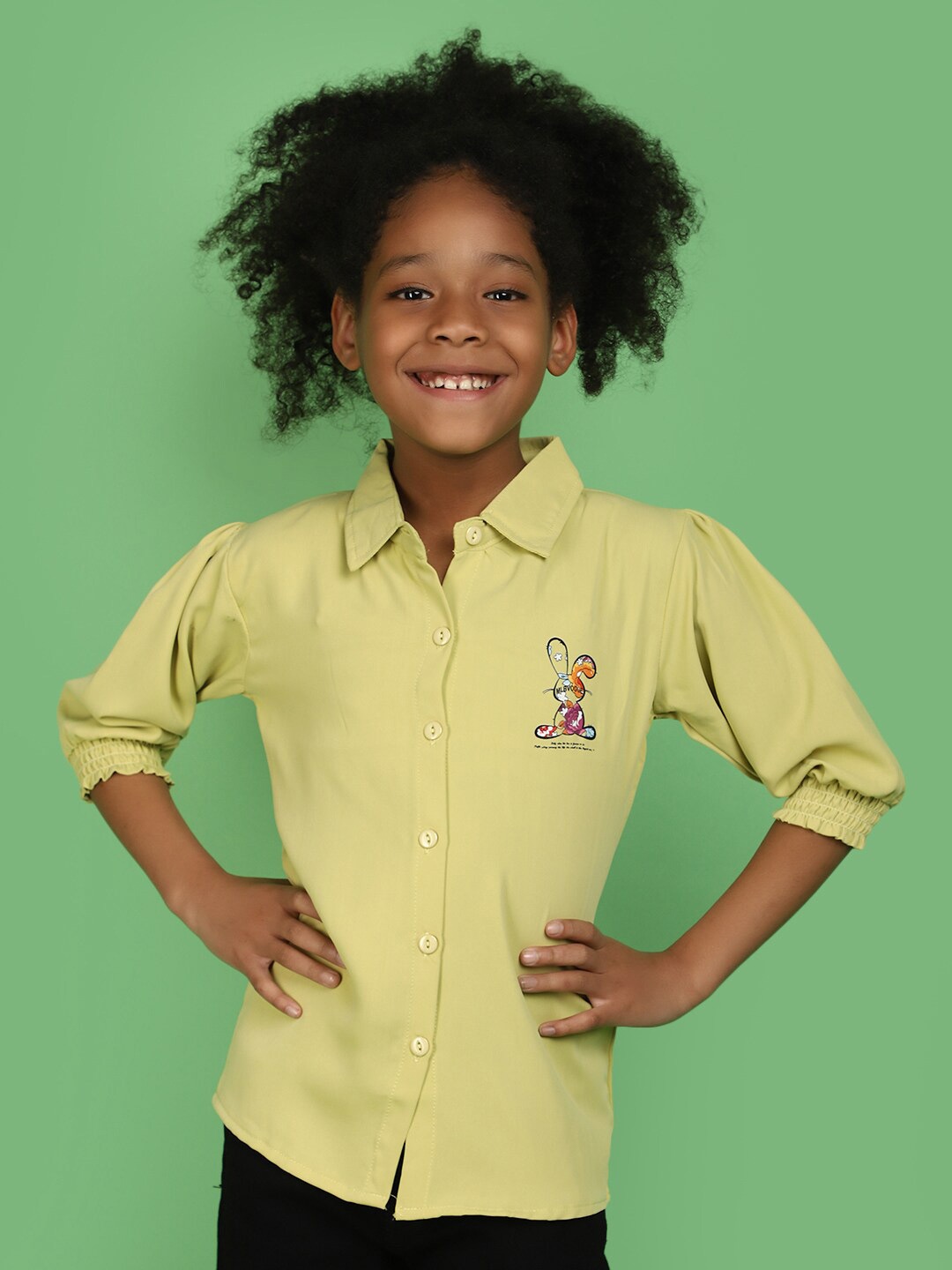 

V-Mart Girls Spread Collar Cotton Shirt Style Top, Green