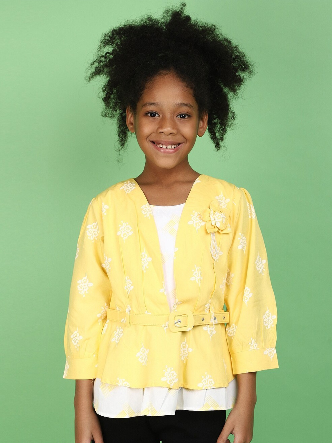 

V-Mart Girls Floral Printed Cinched Waist Top, Yellow