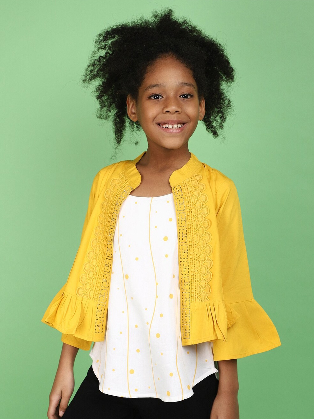 

V-Mart Girls Self Designed Mandarin Collar Top, Yellow