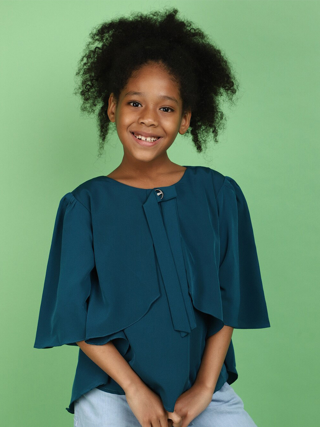

V-Mart Girls Flared Sleeve Cotton Top, Green