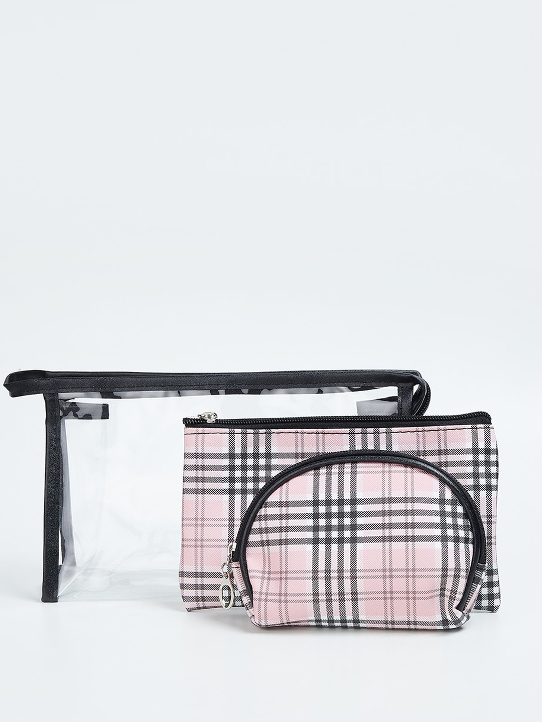 

max Set Of 3 Checked Travel Pouch, Transparent