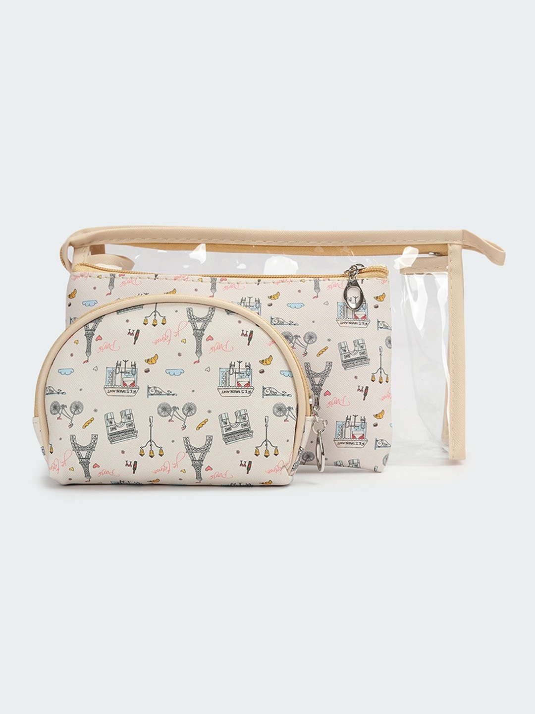 max Set of 3 Printed Travel Accessory Pouch, Beige