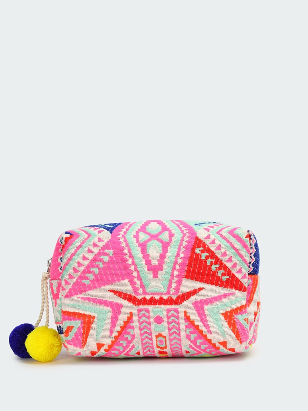 

max Geometric Printed Cotton Travel Pouch, Pink