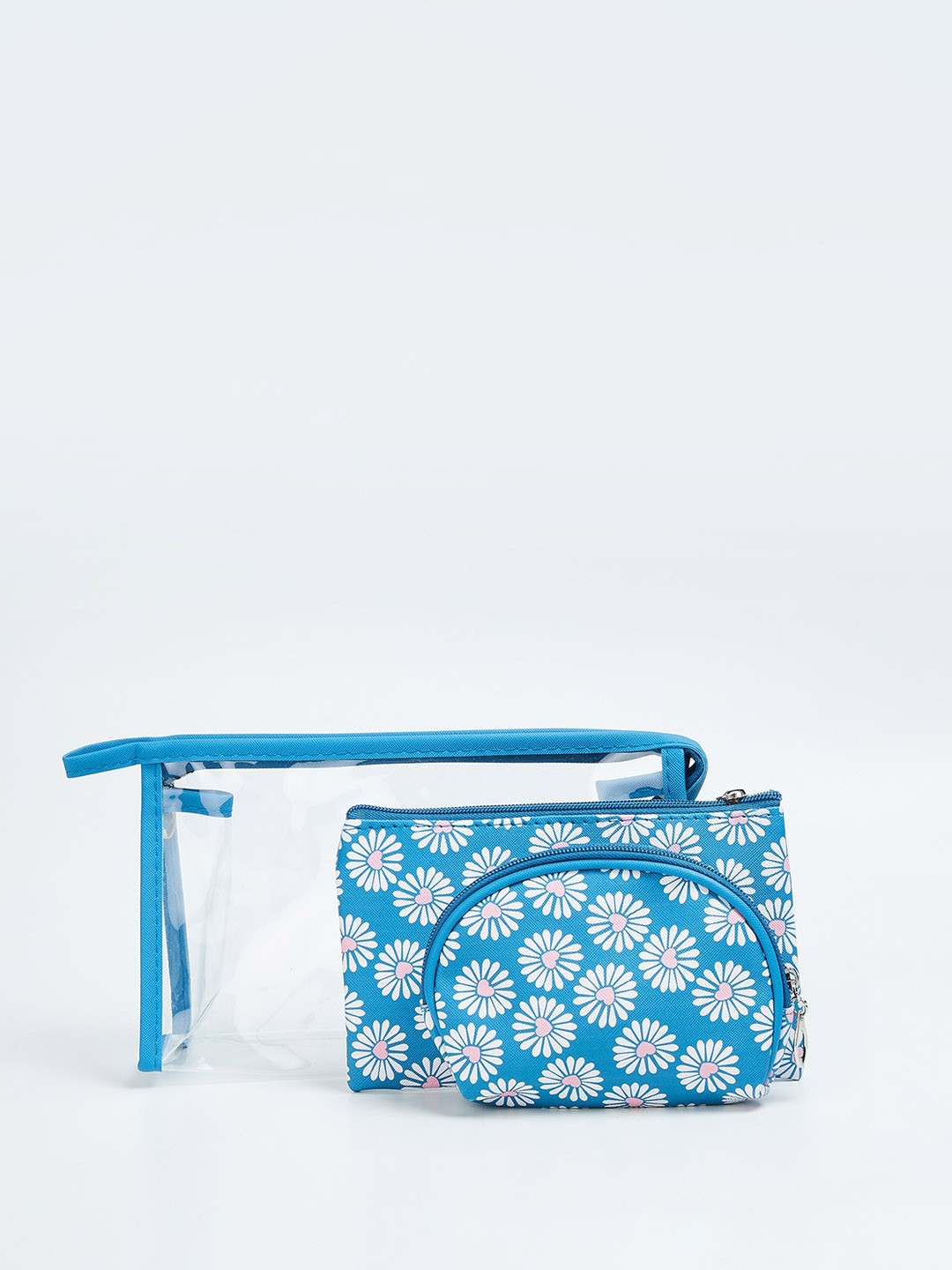 

max Set Of 3 Floral Printed Travel Pouch, Blue
