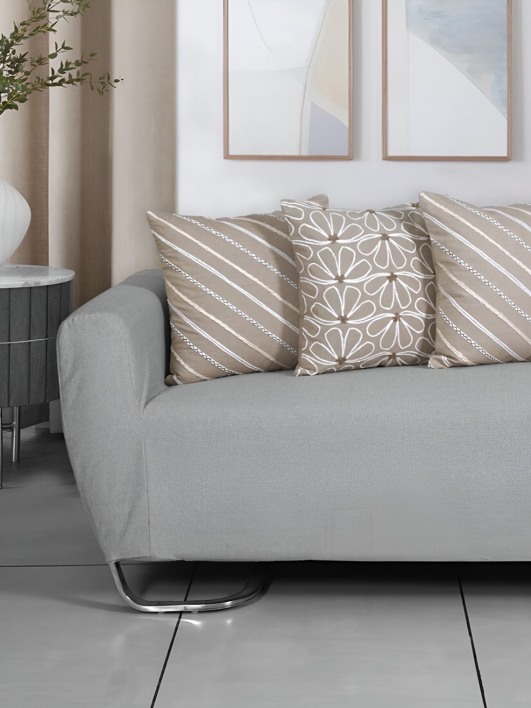 

Ode & Cleo Off White & Beige 3 Pieces Striped Square Cushion Covers