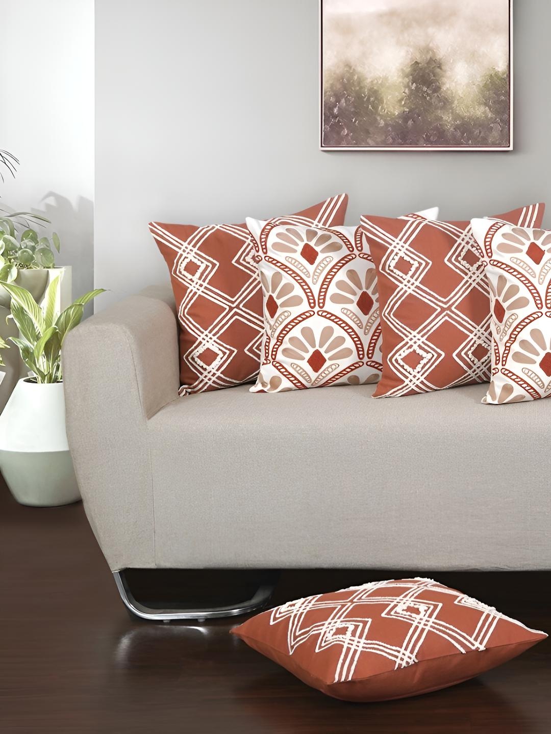 

Ode & Cleo Mustard Set of 3 Geometric Square Cushion Covers, Brown