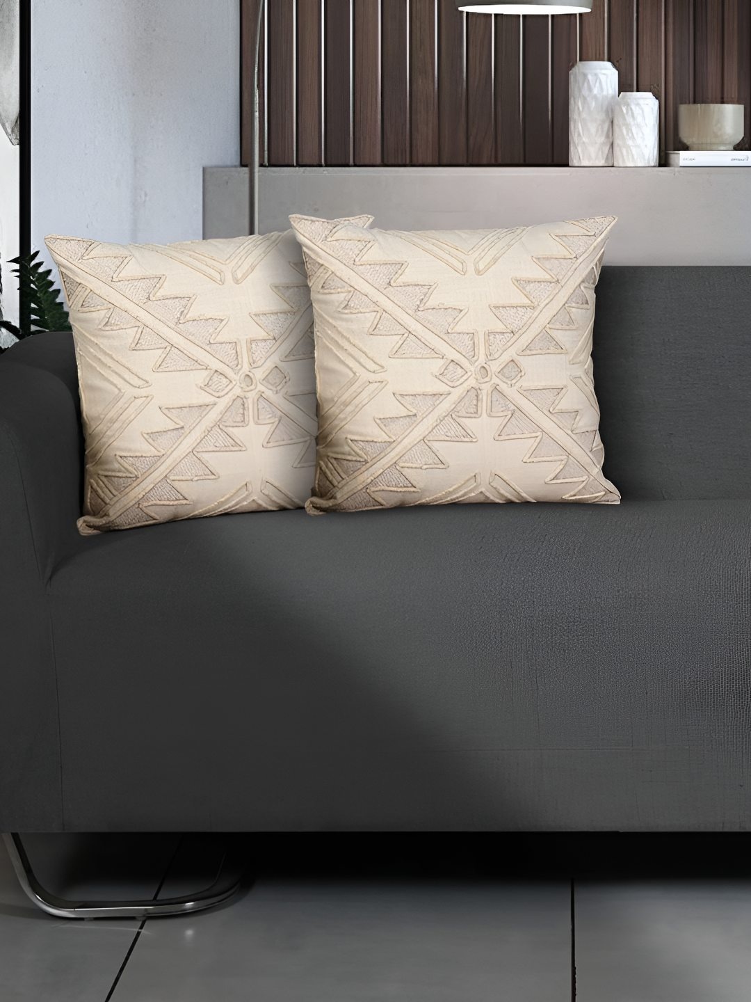 

Ode & Cleo Grey Set of 5 Geometric Square Cushion Covers