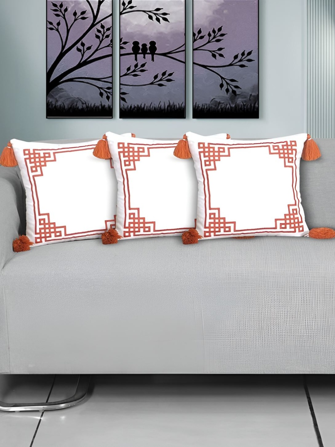 

Ode & Cleo Rust & White 3 Pieces Geometric Pure Cotton Square Cushion Covers