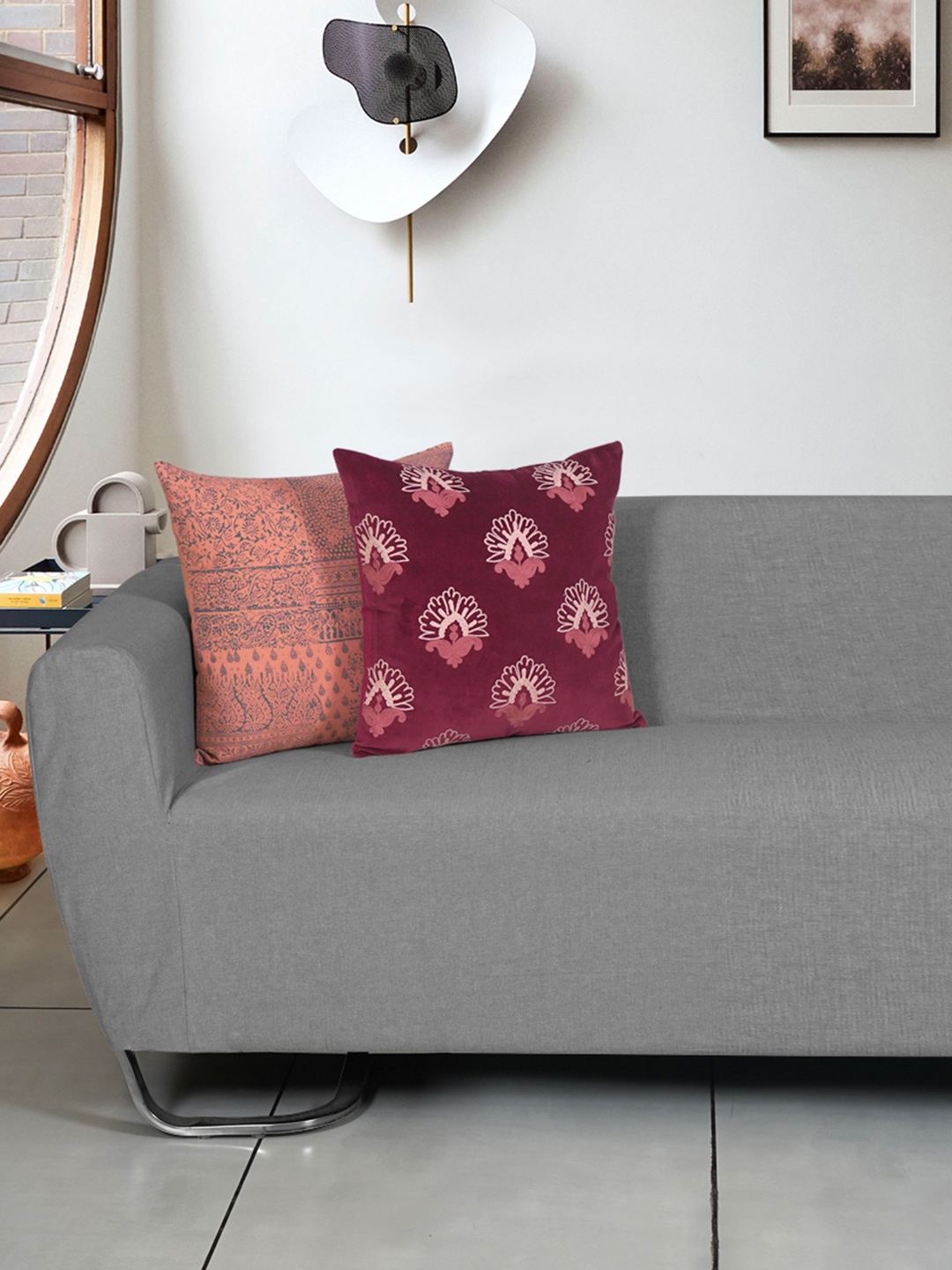

Ode & Cleo Set of 2 Ethnic Motifs Velvet Square Cushion Covers, Multi