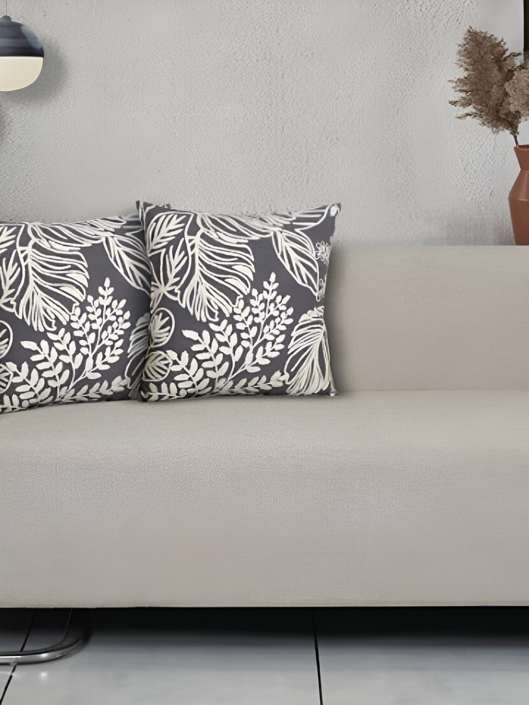 

Ode & Cleo Set of 2 Floral Premium Cotton Embroidery Square Cushion Covers, Orange