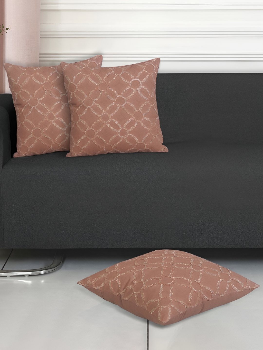 

Ode & Cleo Off White Set of 2 Ethnic Motifs Square Cushion Covers, Brown