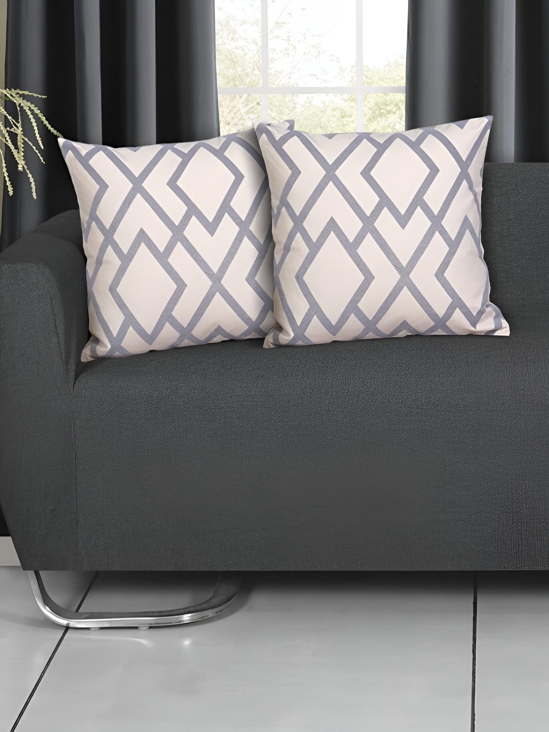 

Ode & Cleo Rust Set of 3 Geometric Square Cushion Covers, Cream