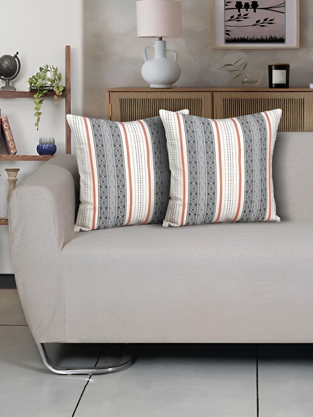 

Ode & Cleo Off White & Grey 2 Pieces Geometric Square Cushion Covers