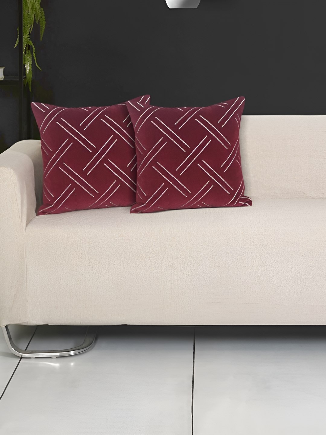 

Ode & Cleo Grey Set of 3 Geometric Square Cushion Covers, Brown
