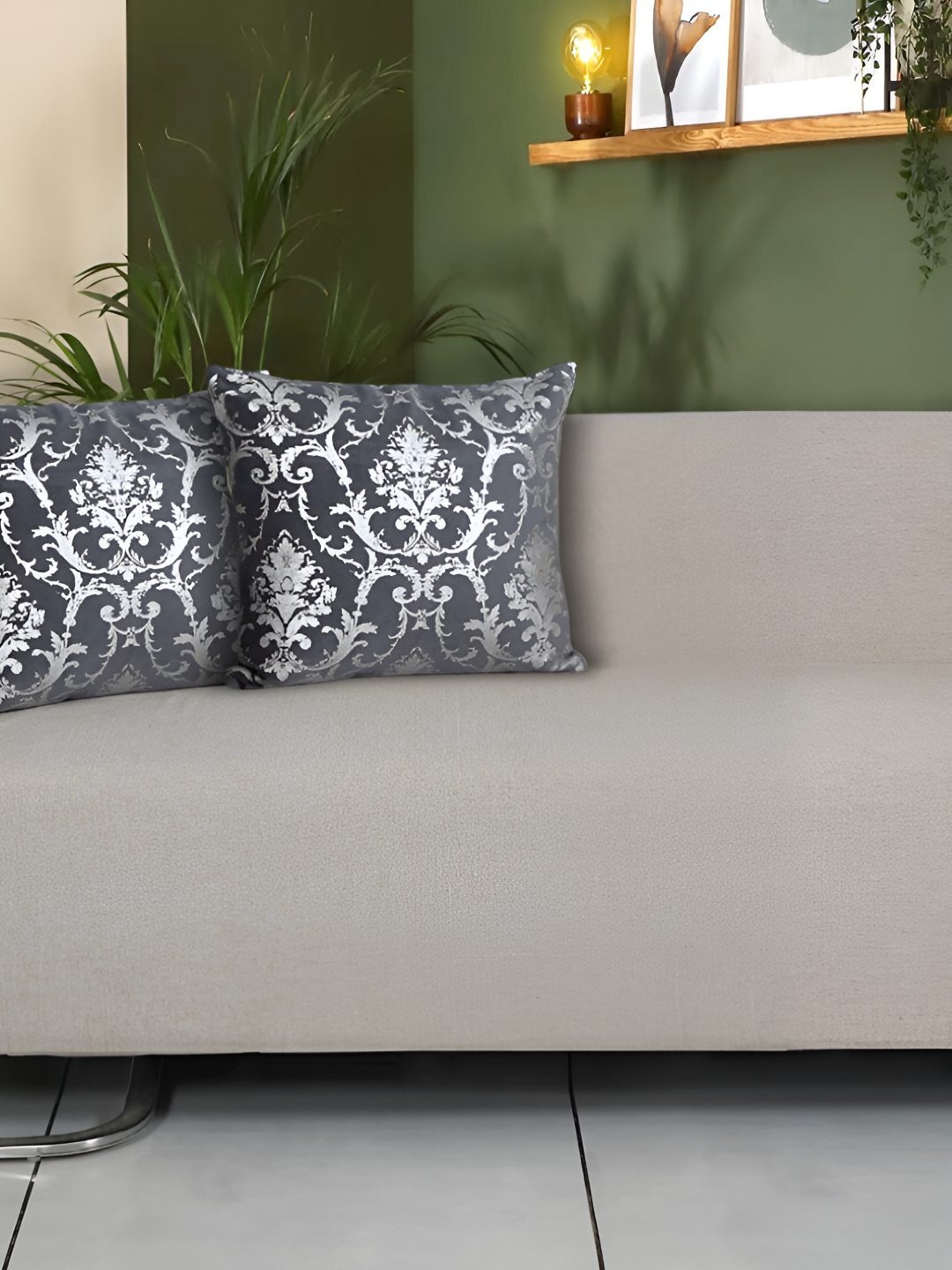 

Ode & Cleo Grey & White 2 Pieces Ethnic Motifs Cotton Square Cushion Covers, Off white