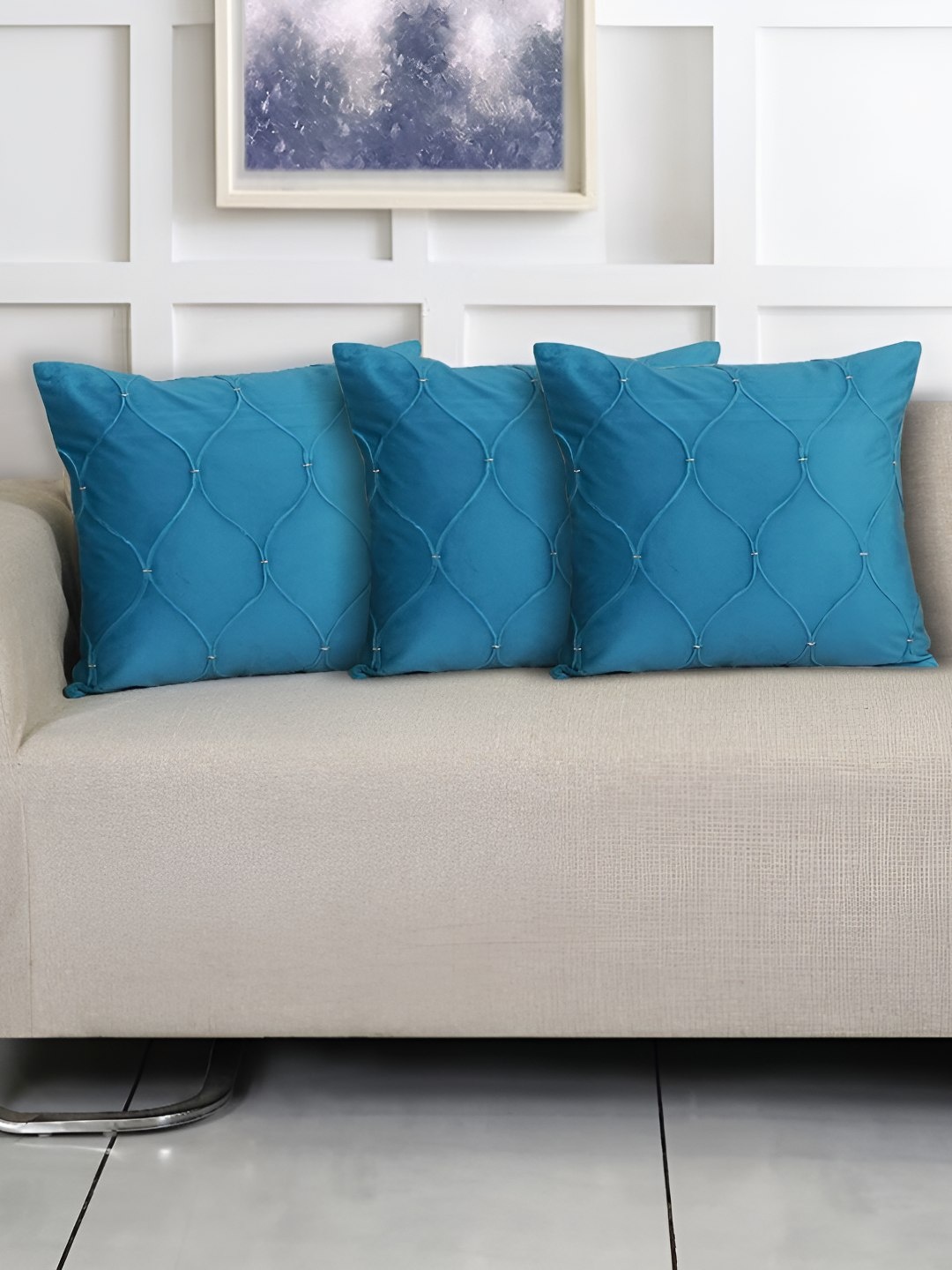 

ODE & CLEO Blue 3 Pieces Geometric Cotton Square Cushion Covers