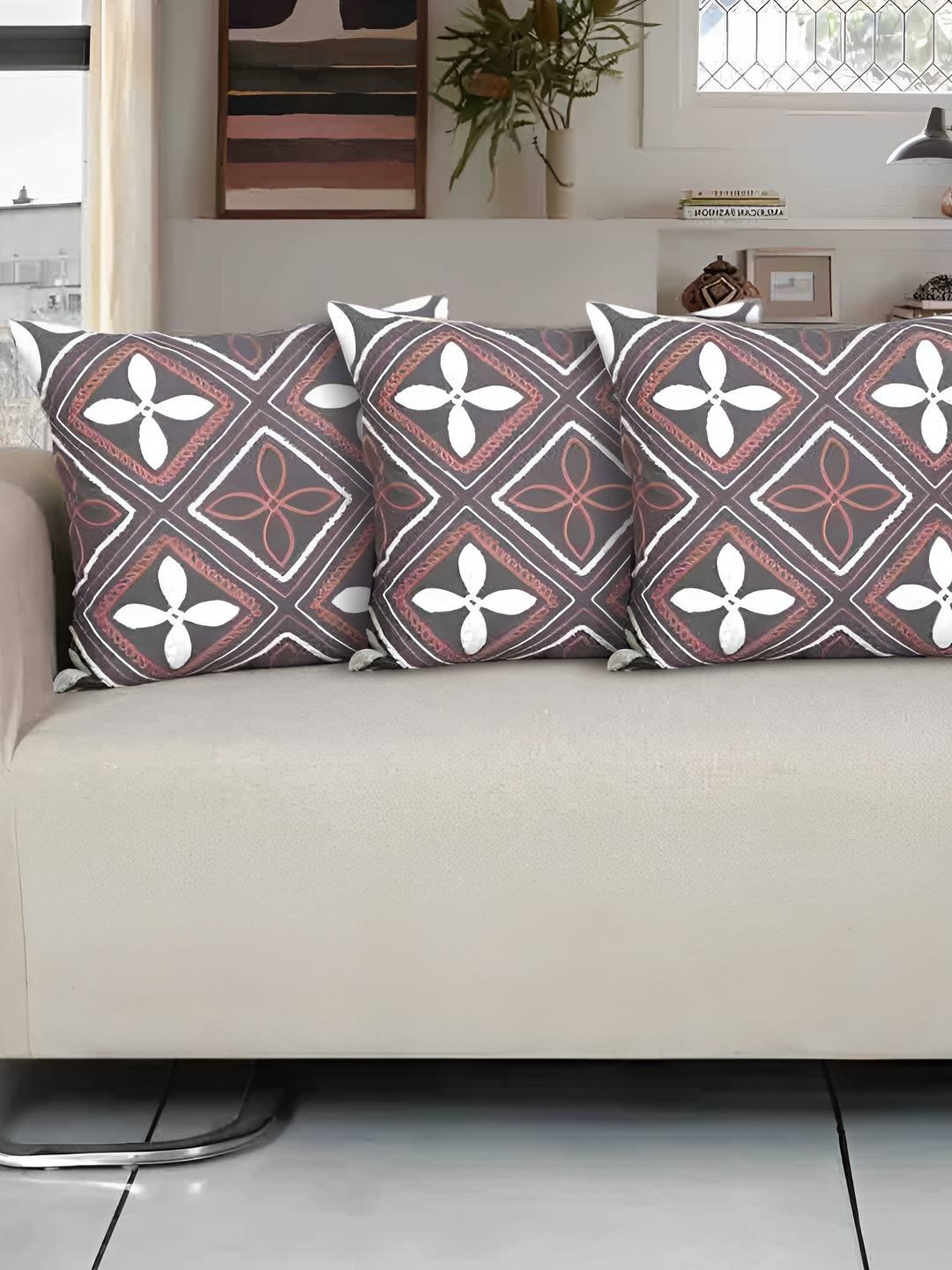 

Ode & Cleo Grey & White 3 Pieces Geometric Cotton Square Cushion Covers