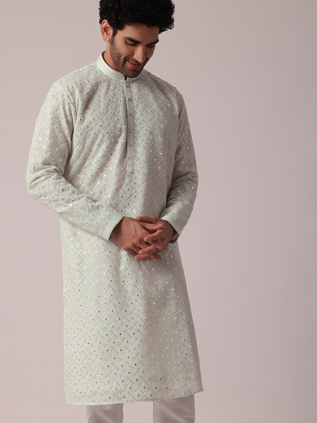 

KALKI Fashion Ethnic Motifs Embroidered Mirror Work Kurta with Churidar, Blue