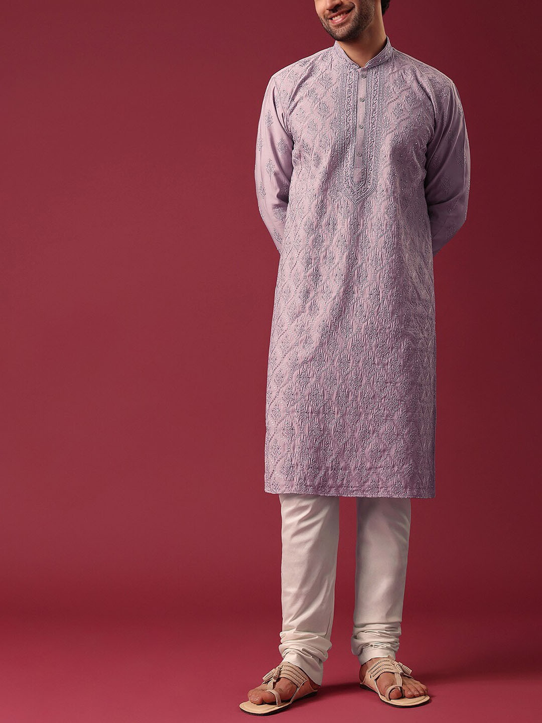 

KALKI Fashion Floral Embroidered Regular Pure Silk Kurta With Churidar, Purple