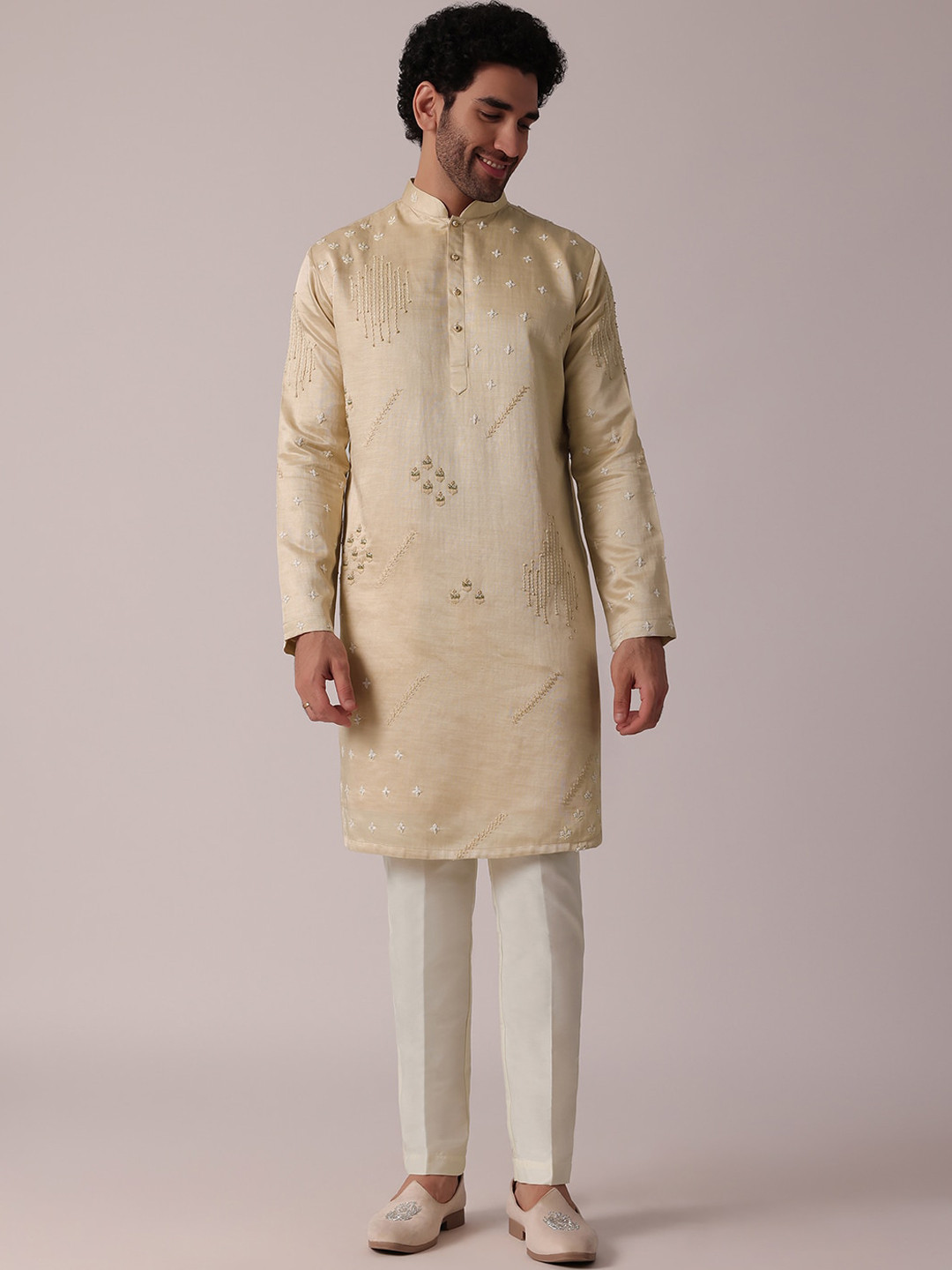 

KALKI Fashion Floral Embroidered Regular Thread Work Kurta With Trousers, Beige