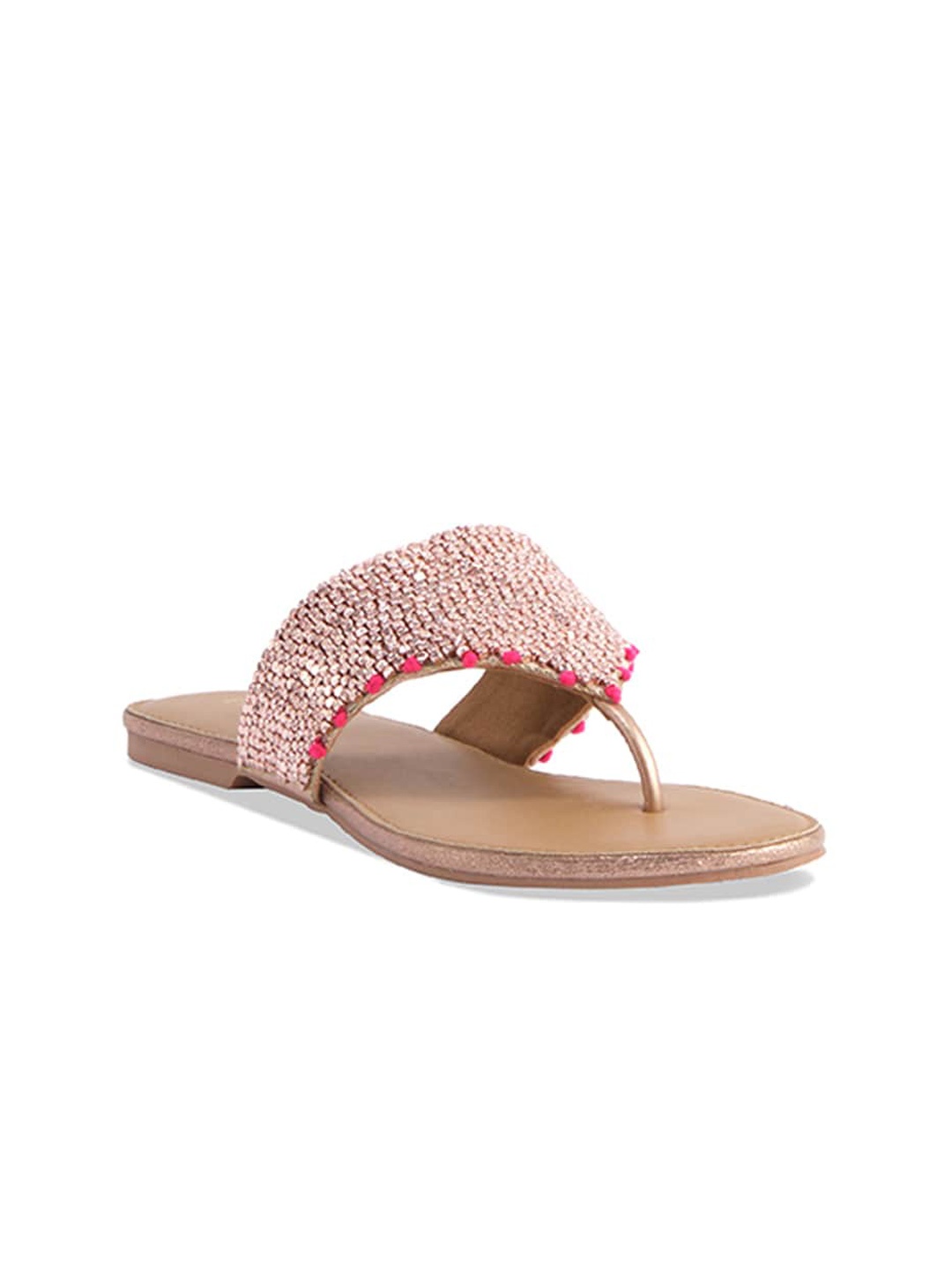 

ERIDANI Antonella Embellished Kolhapuri Flats, Rose gold