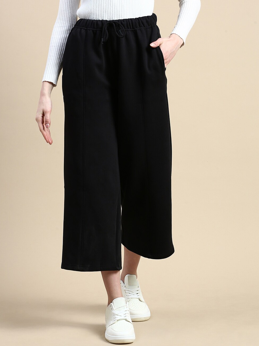 

De Moza Women Loose Fit Culottes Trousers, Black