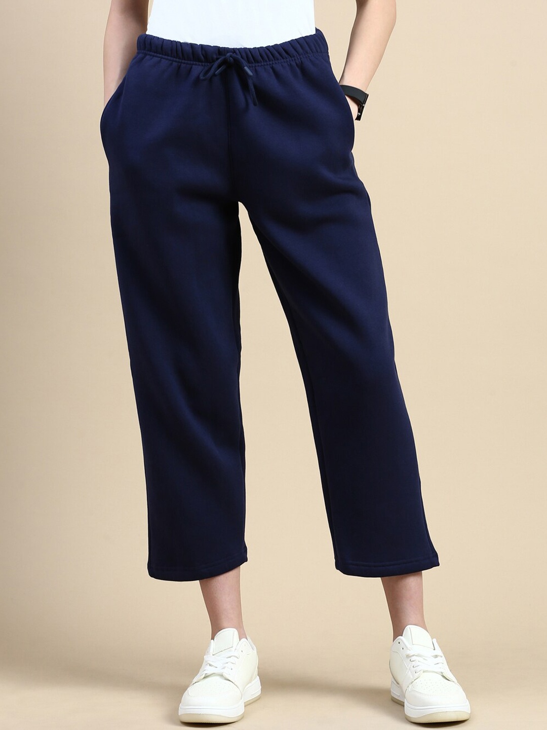 

De Moza Women High-Rise Regular Trousers, Navy blue