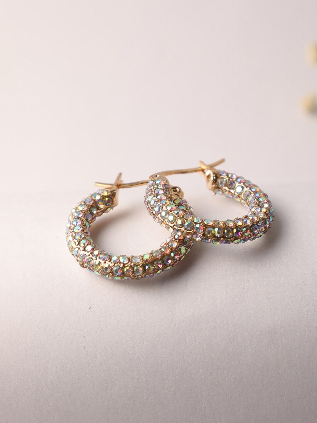 

Zeraki Jewels Rose Gold-Plated Sterling Silver Cubic Zirconia Studded Hoop Earrings