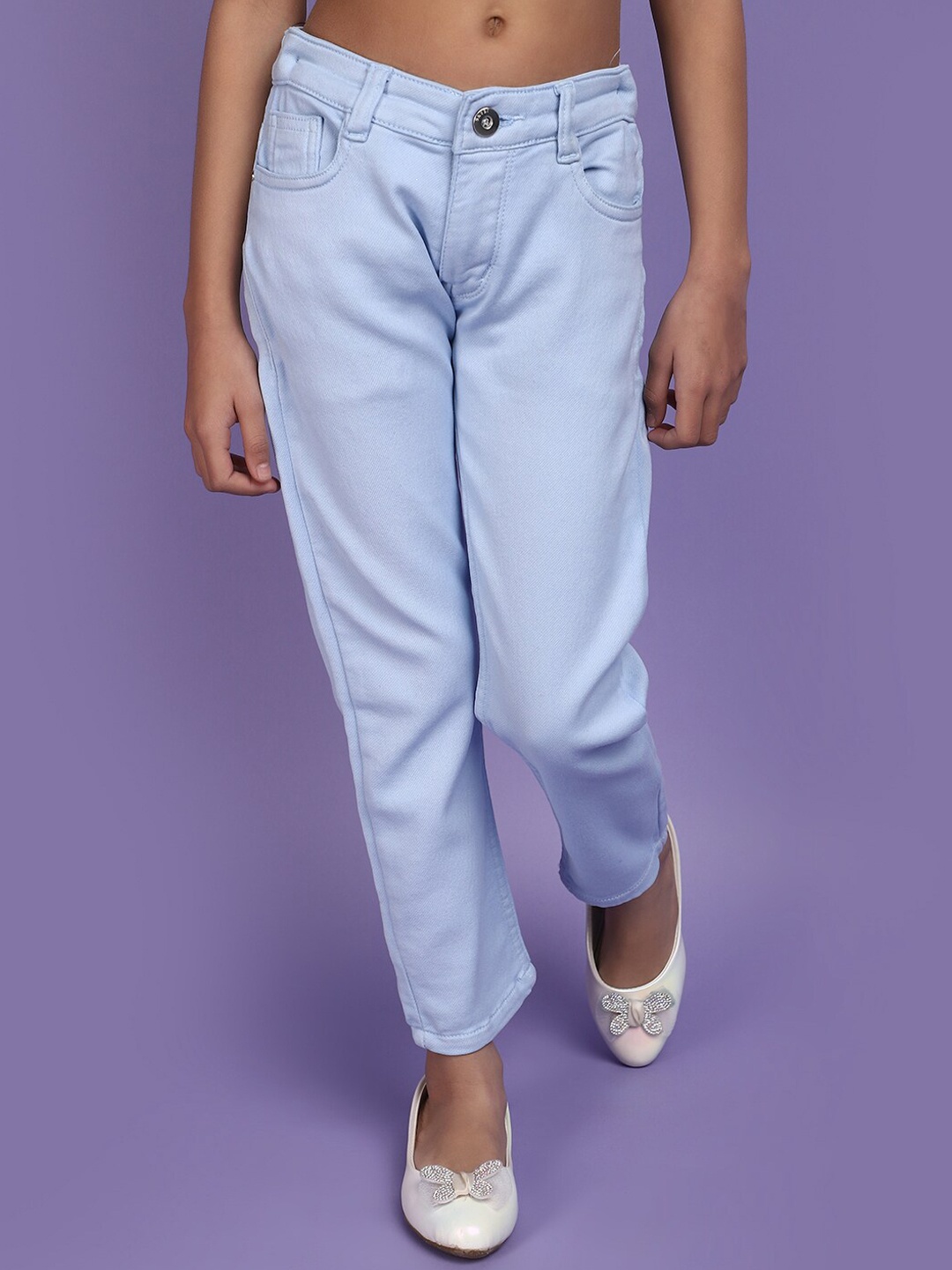 

V-Mart Girls Mid-Rise Cotton Dobby Trousers, Blue