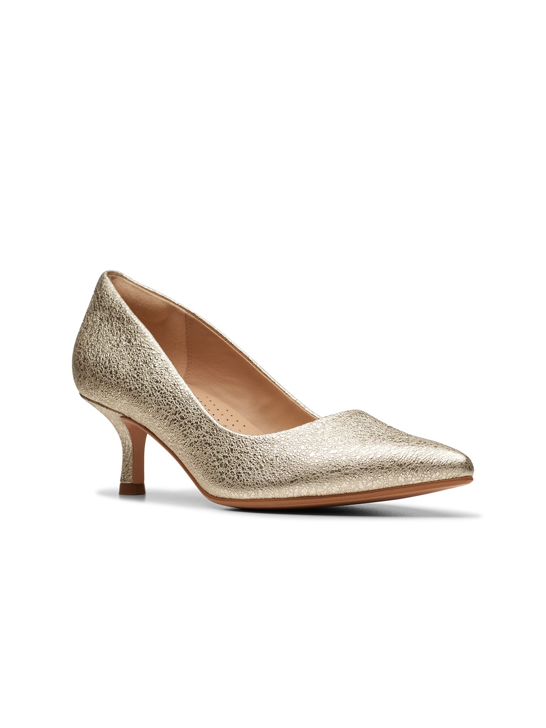 

Clarks Textured Leather Kitten Heeled Pumps, Champagne