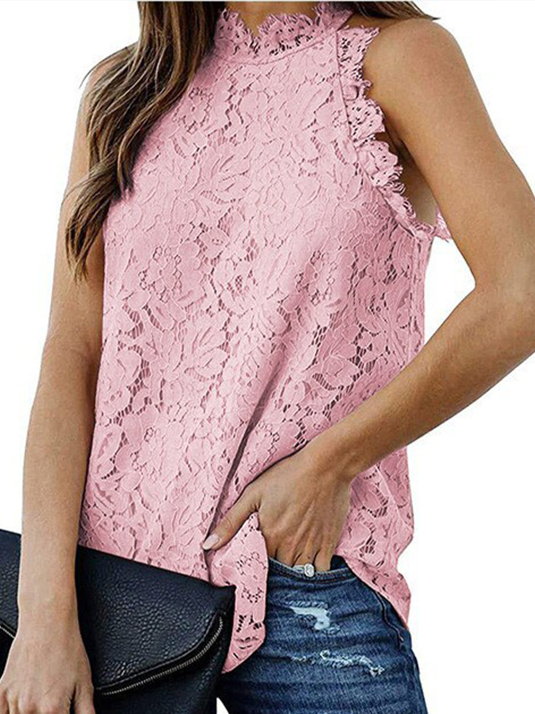 

StyleCast Pink Self Design Sleeveless Net Top