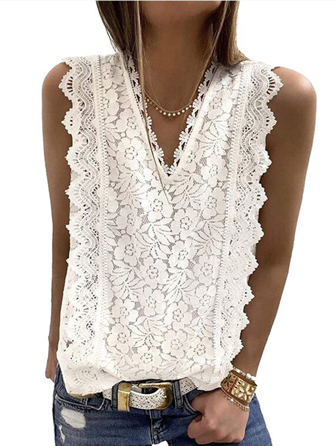 

StyleCast Off White Self Design V-Neck Top