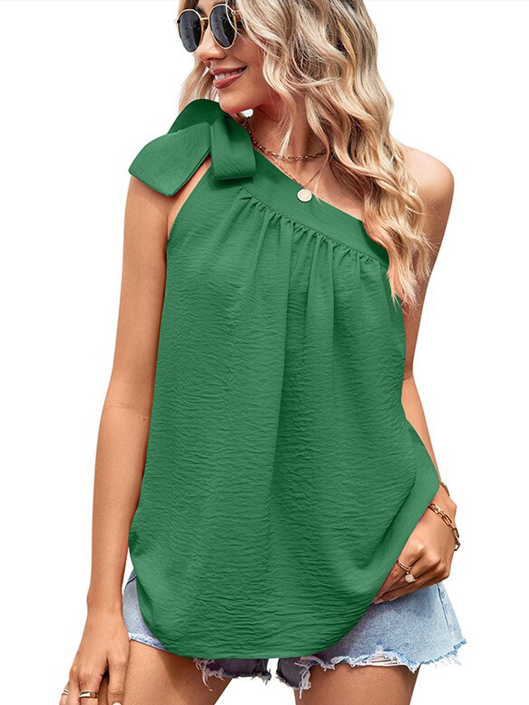 

StyleCast Green One Shoulder Sleeveless Top