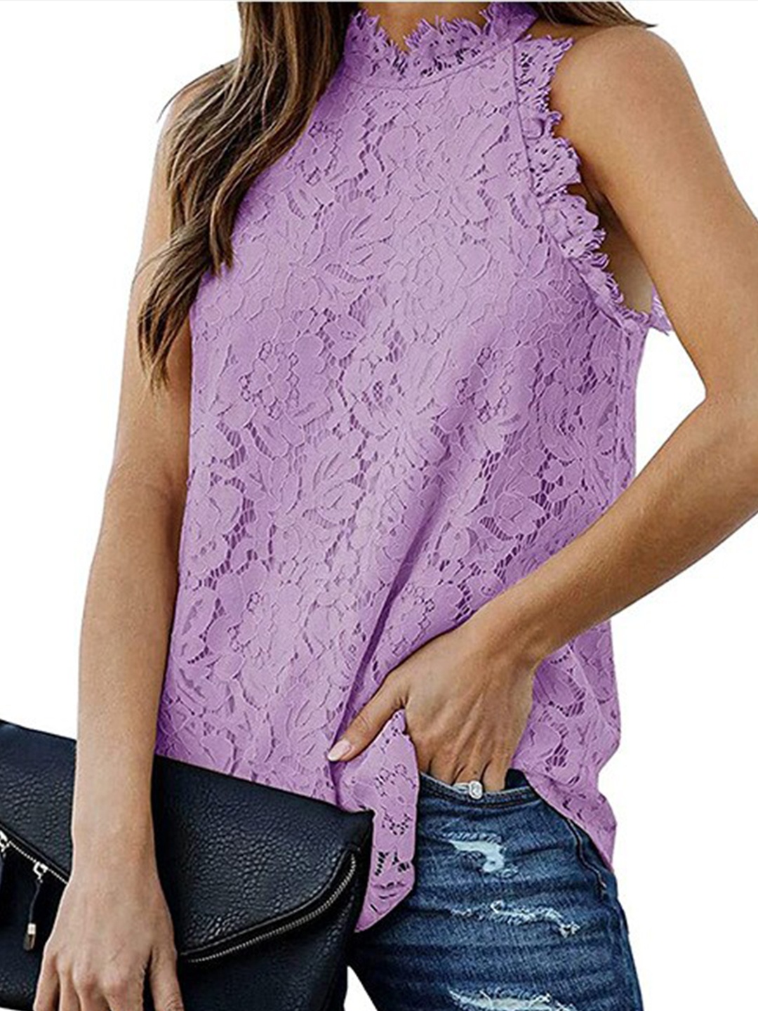 

StyleCast Lavender Self Design Round Neck Top