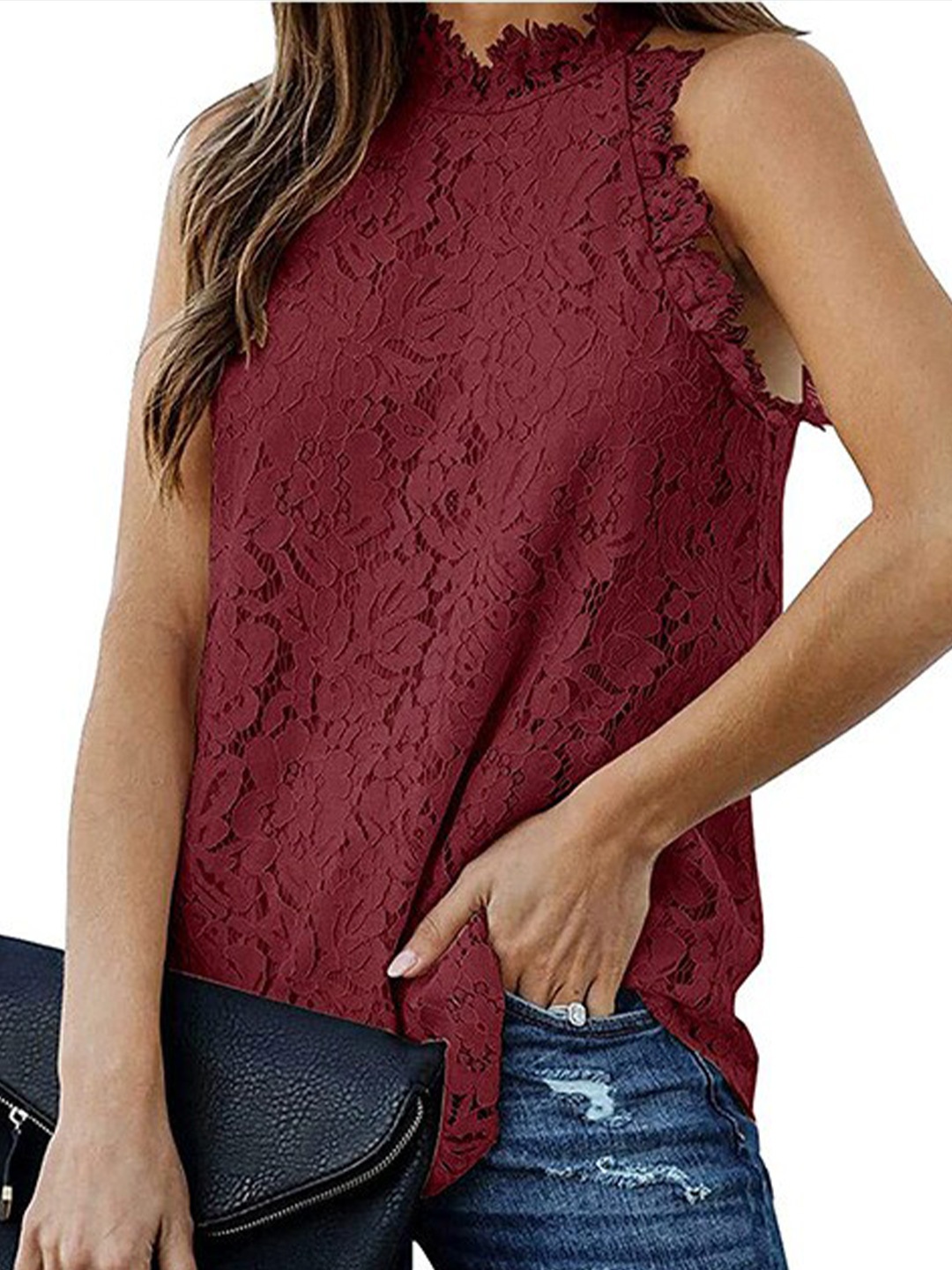 

StyleCast Maroon Self Design Round Neck Top