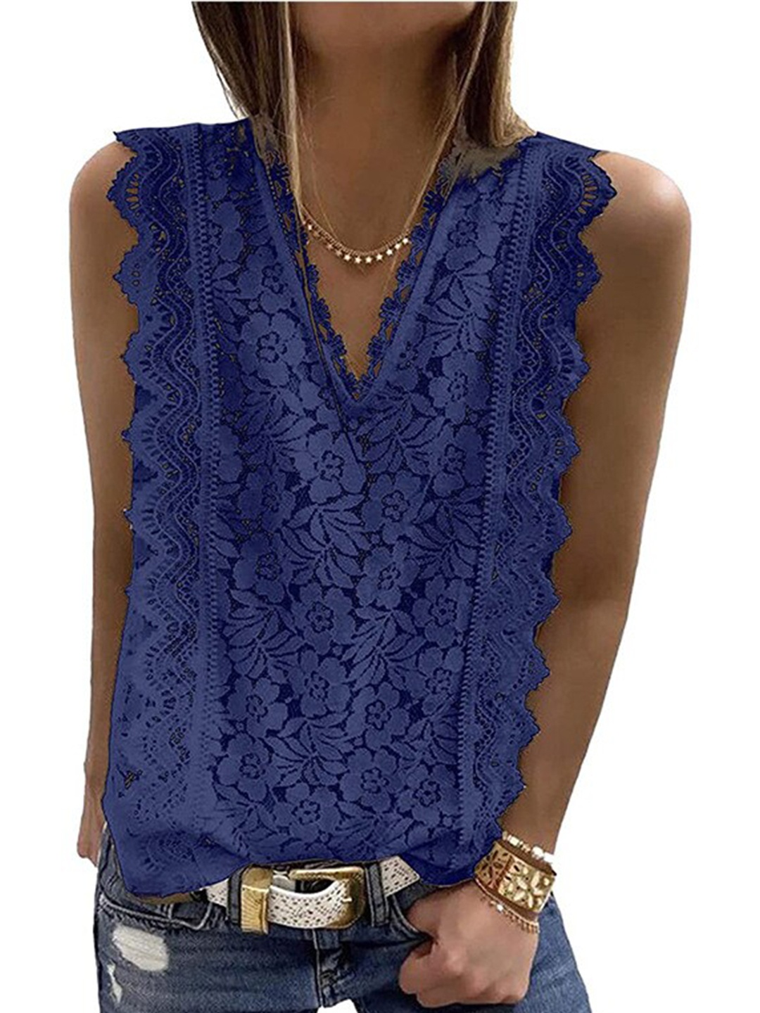 

StyleCast Blue Self Design V-Neck Net Top