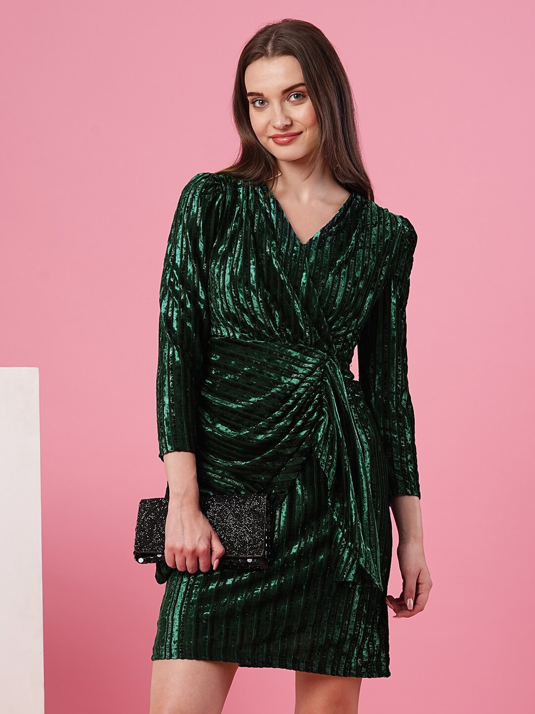

Globus Velvet Striped Wrap Party Dress, Green