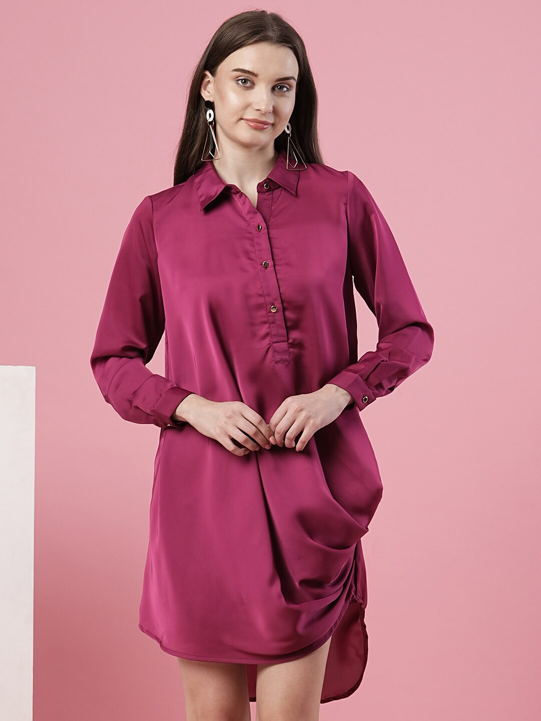 

Globus Satin Asymmetric Shirt Dress, Pink